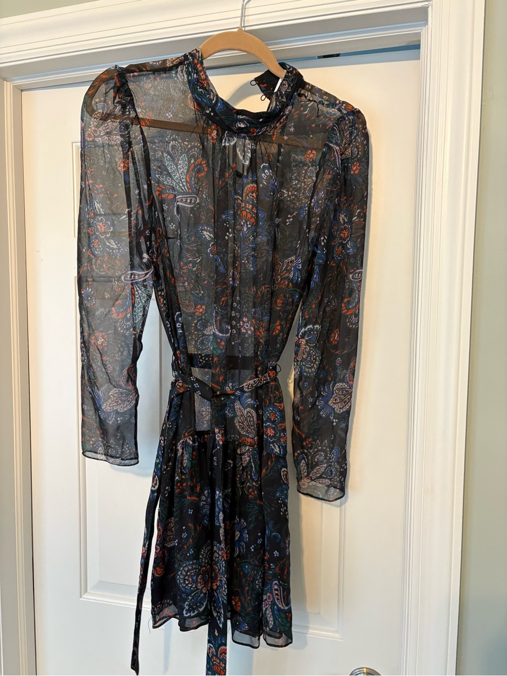 Veronica Beard Sheer Paisley Long-Sleeve Dress - missing slip! Any slip will do
